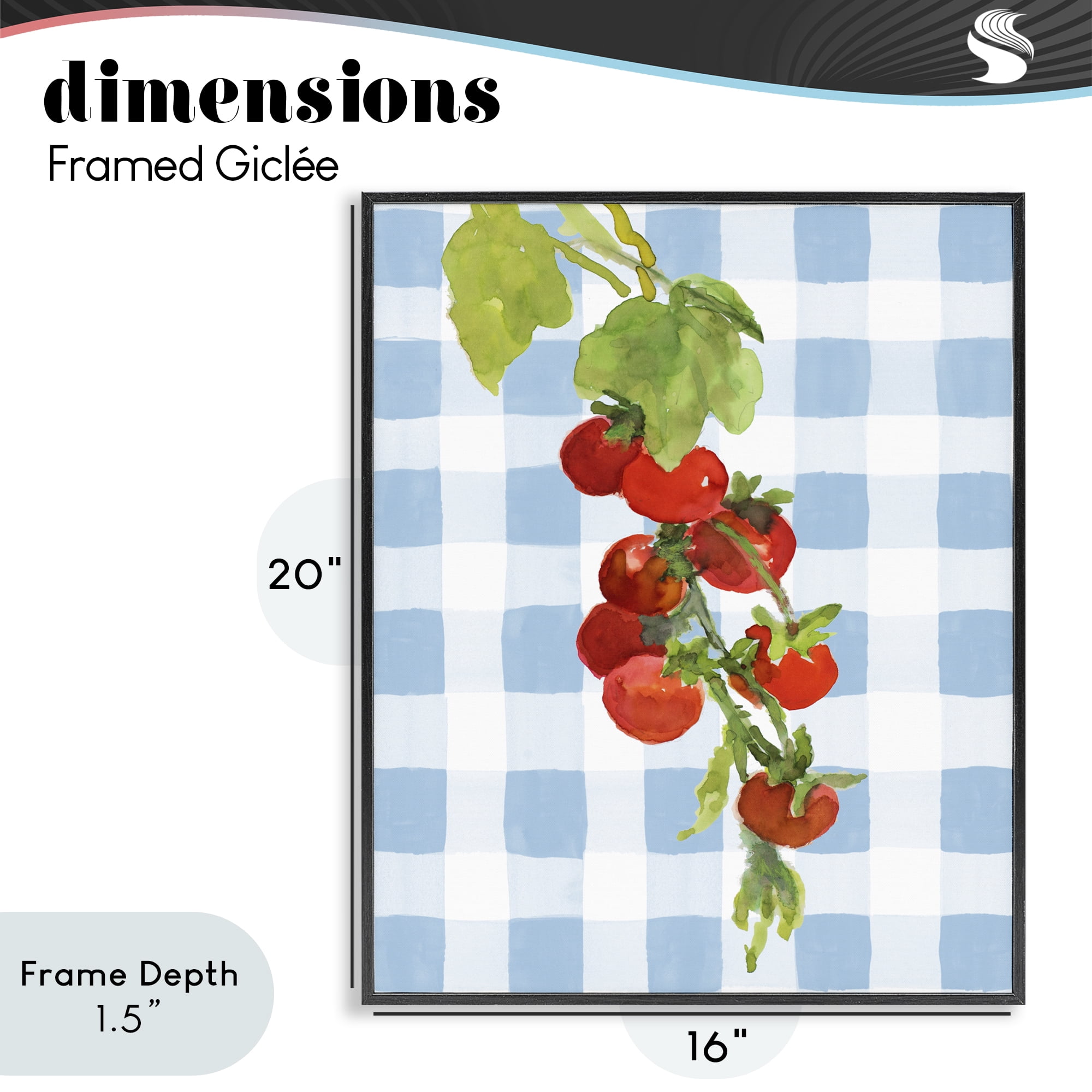 Stupell Industries Vine Ripe Tomatoes on Plaid Black Framed Giclee Art, design by Lanie Loreth