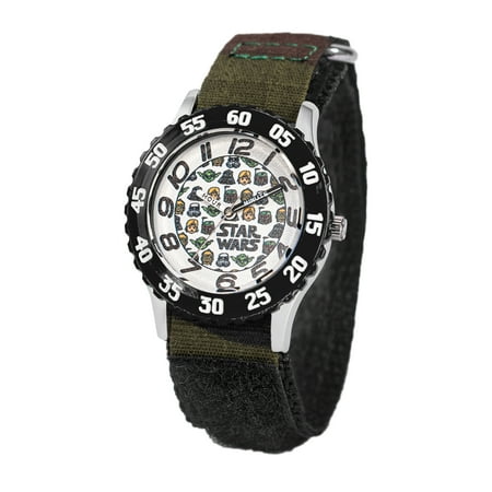 Disney Star Wars Yoda Luke Skywalker,Darth Vader,C-3PO,Boba Fett Boys' Stainless Steel Watch, 1-Pack