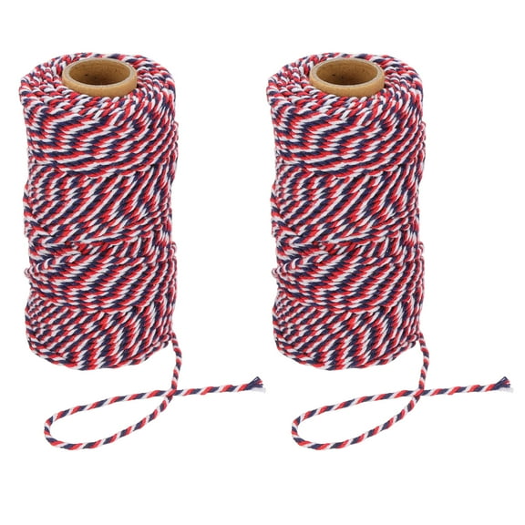 Uxcell 2mm x 109 Yard Cotton Butcher Bakers Twine for Gift Wrapping Arts Crafts Gardening, Red Blue White 2 Roll