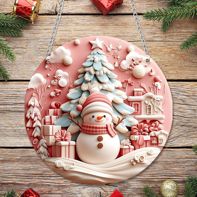 Adornos colgantes navideños, decoraciones navideñas, regalos navideños, colgantes de disco acrílico de muñeco de nieve navideño, colgantes de árbol de Navidad, decoraciones de pared, colgantes de acrí
