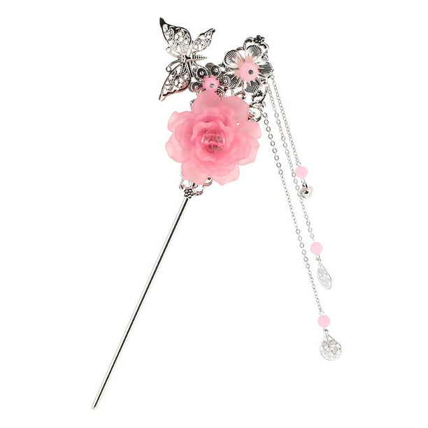 Aleación de mariposa Charms Tassel Moño para Kimono Hanfu Pin , Rosado Salvador Palo de pelo chino antiguo