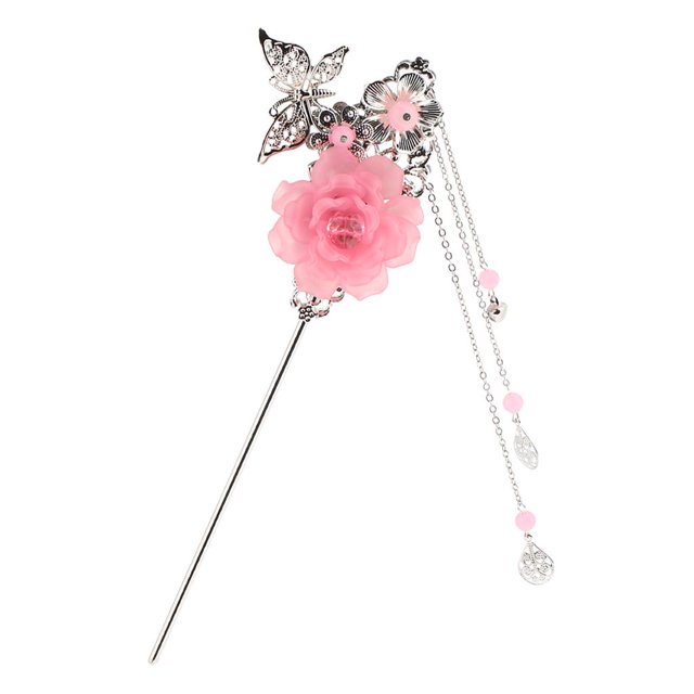 Aleación de mariposa Charms Tassel Moño para Kimono Hanfu Pin , Rosado Salvador Palo de pelo chino antiguo