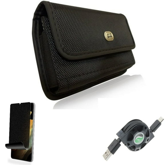 Privacy Screen Protector & Case Belt Clip & USB Cable for Samsung Galaxy S22 Plus (S22 ) - Combo TPU Film (Fingerprint Works) Anti-Peep & Rugged Holster & Retractable Type-C Charger