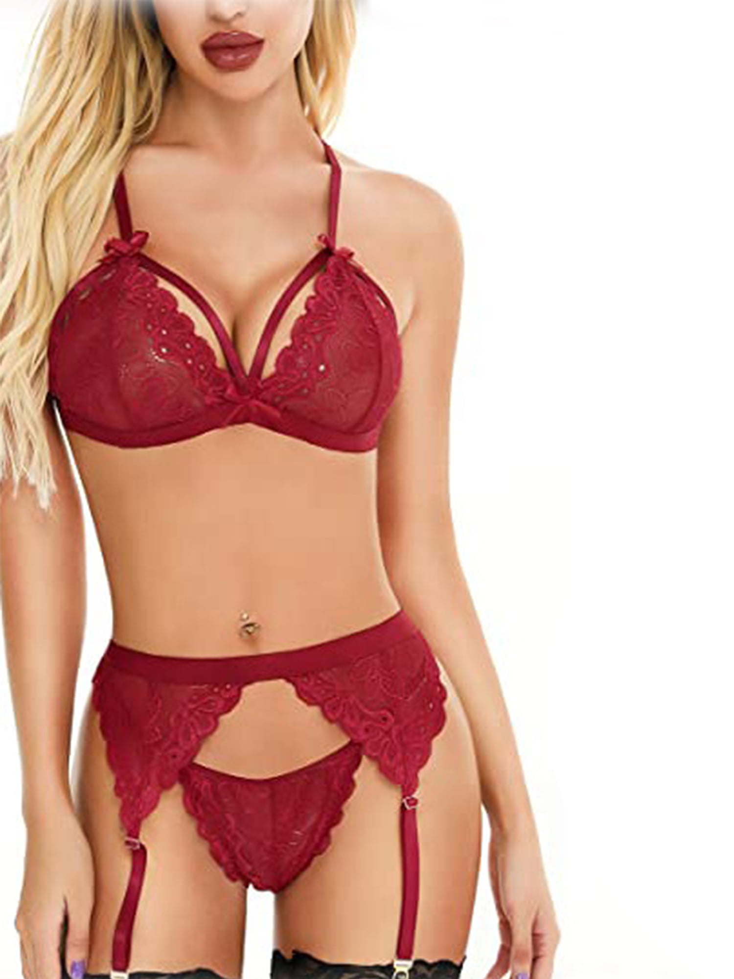 Erotic Electric Lace and Mesh Chemise with Garter White