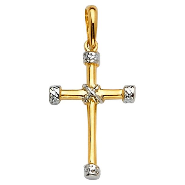 Precious Stars 14K Two-Tone Gold Religious Cross 1 ¹/₁₆" Unisex Pendant - No Chain, Pendant Only