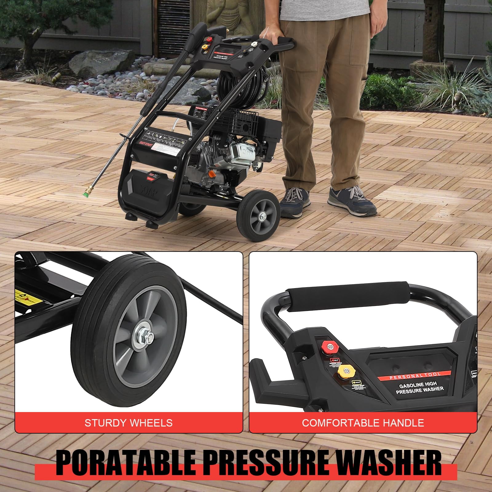 Towallmark Pressure Washer – 3600 PSI Electric & 210CC Gas High-Pressure Washer with 2.6 GPM Flow, 26ft Hose, and 5 Nozzle Attachments for Patio and Car Cleaning