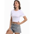 thumbnail image 5 of Womens Short Sleeve Crop Top Crew Neck Shirt Sexy Slim Fitted Casual Base Layer Soft Workout Shirt Going Out Tops, 5 of 6