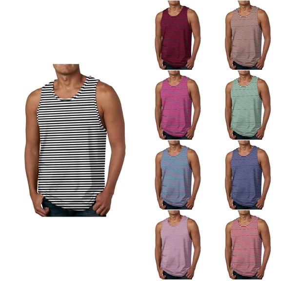 Abtuhar Men Summer Casual Loose Stripe Print Sport Round-Neck Tank Features,Hot Pink,XL