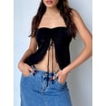 thumbnail image 2 of Arvbitana Women's Front Tie Up Tops Solid Color Sleeveless Off Shoulder Strapless T-shirt Casual Slim Slit Tube Bandeau Tops for Party Streetwear, 2 of 7