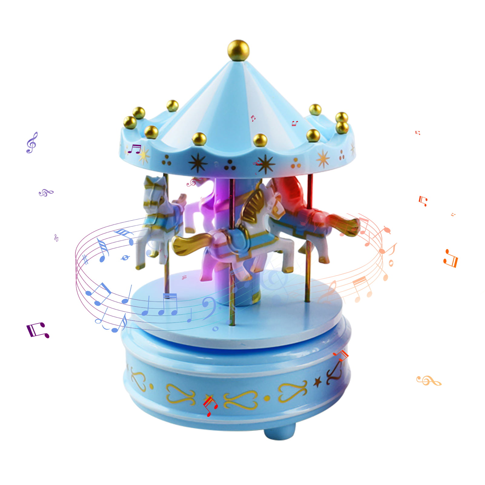 LED Horses Carousel Music Box Toy Musical Girl Boy Baby Kids Birthday Gift Toy 