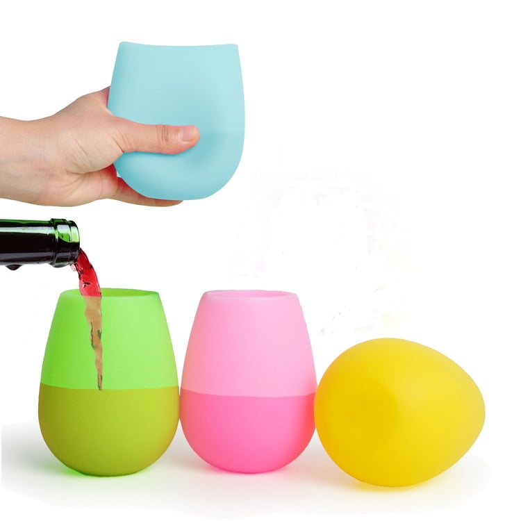 Foldable Shatterproof Party Cups for Travel Camping Pool Picnic// 12 oz KindGa Silicone Wine Glasses Set of 6 Unbreakable Stemless Outdoor Rubber White Wine Cups,100/% Silicone Dishwasher Safety