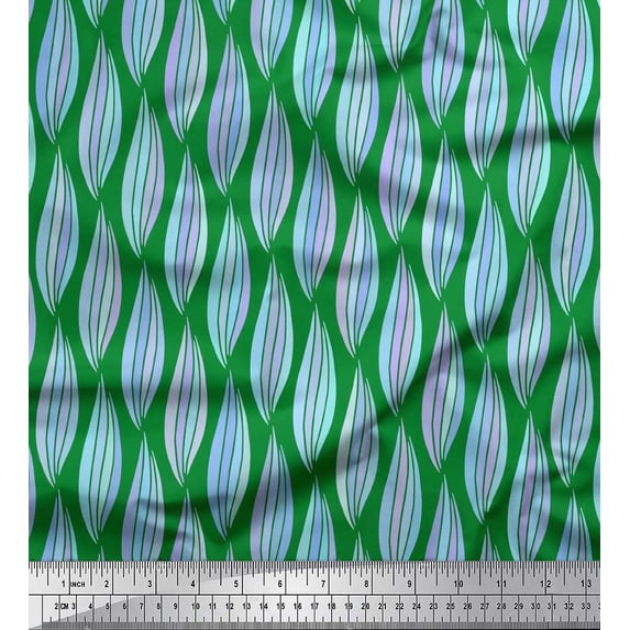 Soimoi Green Heavy Satin Fabric Artistic Waves Abstract Print Fabric by the Yard 54 Inch Wide