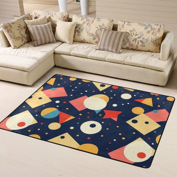 DouZhe Geometric Flat Shapes Blue Pattern Area Rugs Non-Slip Machine Washable Floor Mat, Style Carpet Doormat, 63x48 inches