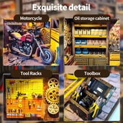 Music Park Book Nook Kit - 3D Wooden Puzzle with LED Lights, DIY Classic Motorcycle Workshop Miniature Dollhouse, Unique Birthday for Adults & Bike Enthusiasts