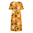 thumbnail image 6 of Women's Halloween Print Round Neck Casual Dress with Pockets Short Sleeve Loose Midi Dress Plus Size for Autumn Daily Wear Yellow S, 6 of 6