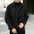 thumbnail image 4 of OGLCCG Men's Wool Bomber Jacket Casual Single Breasted Woolen Blend Coat Solid Color Turn Down Collar Long Sleeve Jacket,XL,Black, 4 of 8