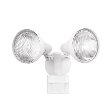 PAR 180° White Motion Sensing Security Light Wired Outdoor 2-Head Dusk-to-Dawn Flood Light