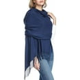 thumbnail image 5 of Women Scarf Pashmina Shawls and Wraps for Evening Dresses, Winter Fashion Soft Warm Long Large Scarves, Lightweight Silk Solid Colors Capes for Ladies Navy, 5 of 5