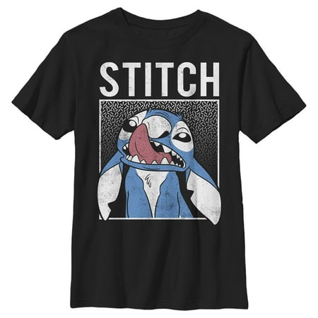 Boy s Lilo & Stitch Distressed Stitch Graphic Tee Black Large