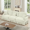 thumbnail image 5 of Newest Elegant Large 3 Seater Sofa Couch,Flared Arms,Removable Ruffles Pleats Skirts,Spindle Legs, Comfy Chenille Three-Seat Sofa for Living Room, Beige White, 5 of 20