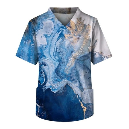 

Umitay Scrubs For Men Men s Short Sleeve V Neck Print Chest Pocket Carer Top