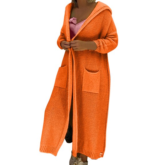 Long Cable Knitted Sweater Autumn Women Coat Pockets Round Neck Outwear Solid Color Cardigan Open Front Warm Pullover Fashion Loose Knitwear