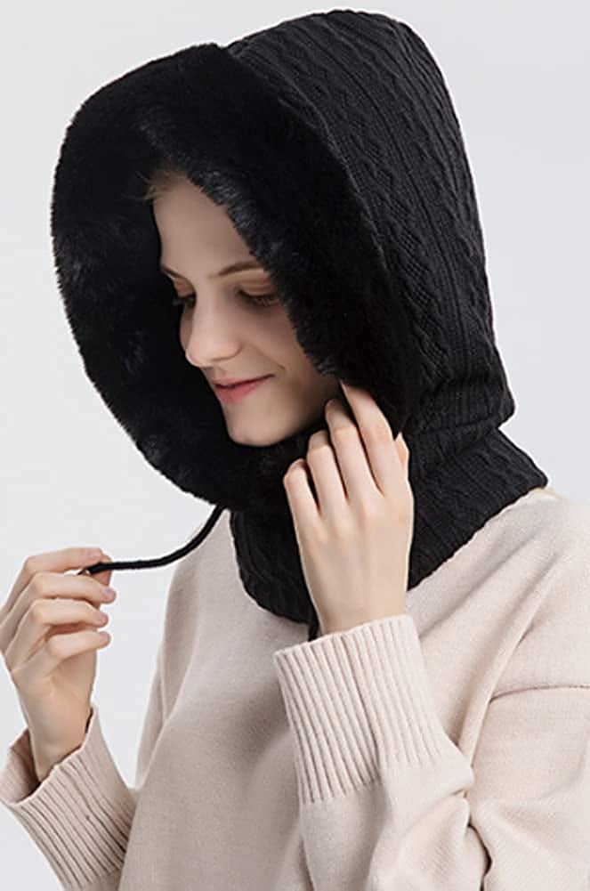 CoCopeaunts Women Winter Fleece Beanie Hat One-Piece Drawstring Knit Beanie Hats Scarf Mask Ski Snow Skull Hat Cap