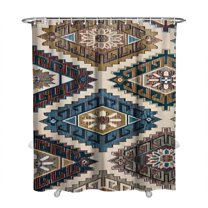 Extra Long Boho Shower Curtain 72x84 Inches - Vintage Floral & Tropical Leaves Pattern, Waterproof Bohemian Bathroom Decor with 12 Hooks, Tribal Rustic Style