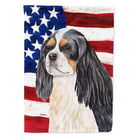 Carolines Treasures SC9114CHF USA American Flag with Cavalier Spaniel Flag Canvas, Large, Multicolor