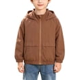 thumbnail image 3 of Lutiedan Zip Up Jacket for Boys Long Sleev Hooded Windproof Jackets Casual Lightweight School Outerwear with Pocket Size 4-13,Brown, 3 of 8