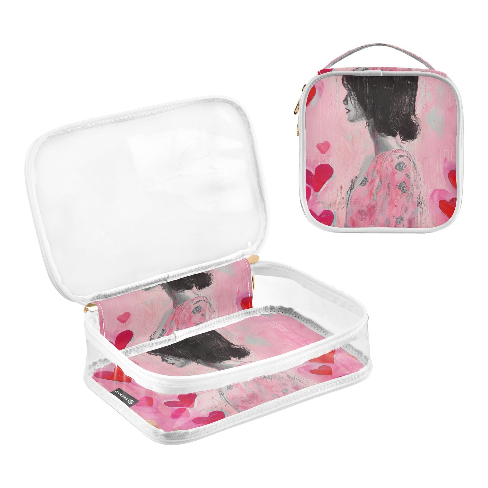 Clear Makeup Bags with Handle Large Opening 2 Pack Set Toiletry Bag Quart Size Bag, for Women Man Traveling Travel Essentials, Toiletries and Other. Girl Heart