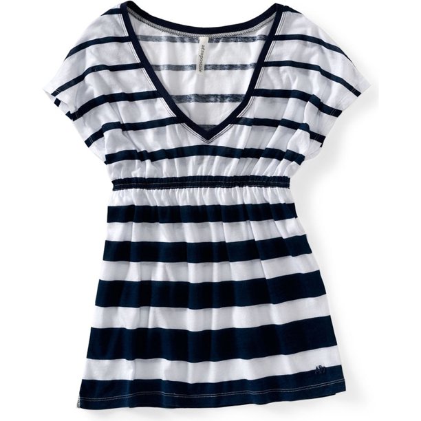 Aeropostale - Blusa de punto con cuello en V para mujer, color azul, pequeña
