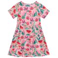 thumbnail image 2 of FORMRS Girls Short Sleeve Dress Summer Casual Round Neck A-line Beach Sundress, Sizes 2T-8T, Pink Tropical Pattern, 2 of 8