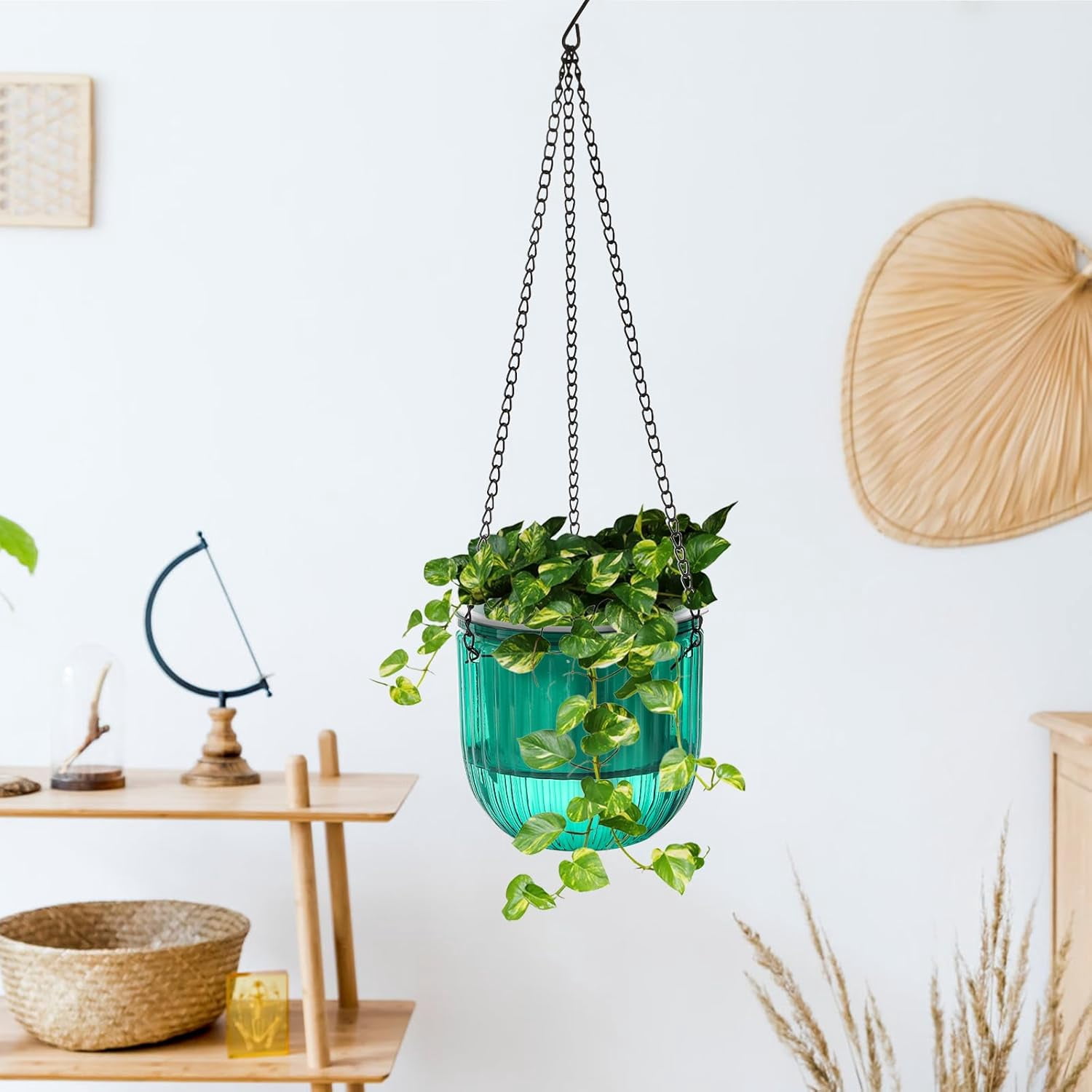 GIXUSIL 3-Pack Small Self-Watering Hanging Planters with 3 Hooks, Indoor Outdoor Flower Pots with Drainage Holes, Gray Plant Hanger Baskets for Home Garden Decor
