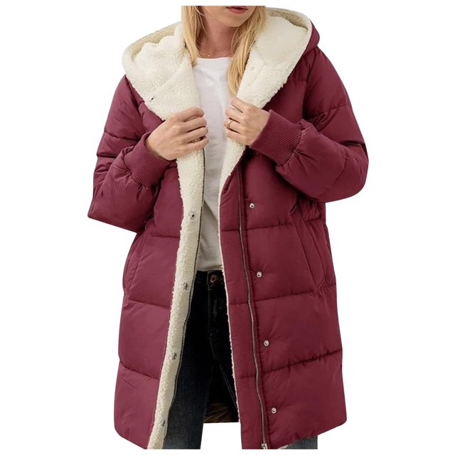 Kcodviy Ladies Solid Color Hooded Cropped Back Jacket Padded Jacket Long Sleeve Winter Canvas Jacket Double Velvet Slim Temperament Lots of Pockets Jacket Cardigan Coat Jacket