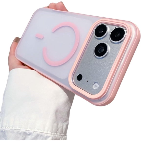 Half Clear Matte Magnetic Phone Case for iPhone, Compatible with (Pink,iPhone 17 Pro)