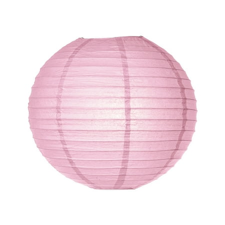 Paper Lantern (16-Inch, Parallel Style Ribbed, Light Pink) - Rice Paper Chinese/Japanese Hanging Decoration - For Home Decor, Parties, and Weddings