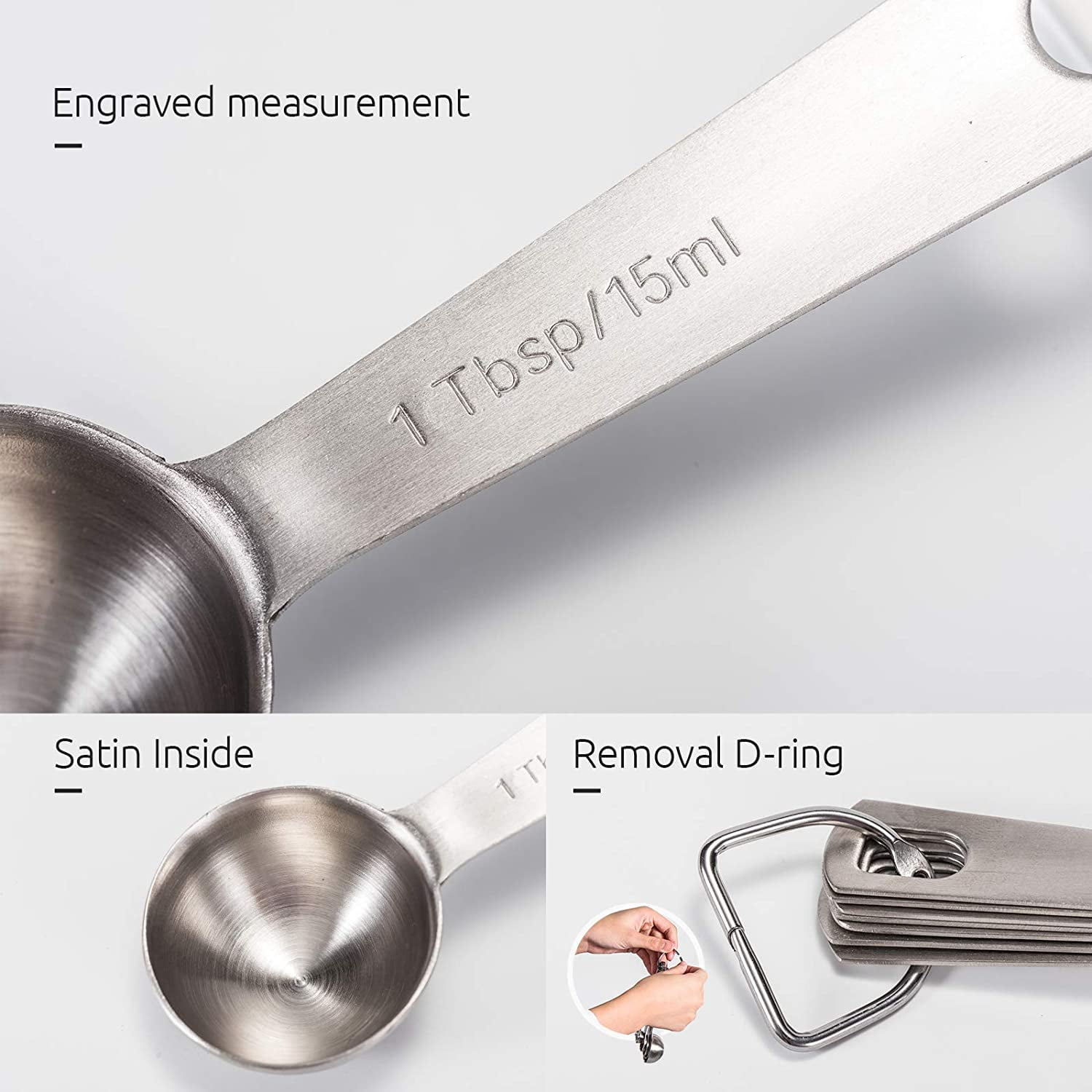 7 Measuring Cups and 7 Measuring Spoons with 2 D-Rings and 1 Professional Magnetic Measurement Conversion Chart U-Taste Measuring Cups and Spoons Set of 15 in 18/8 Stainless Steel Measuring Cups