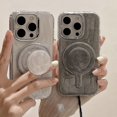 thumbnail image 1 of Magnetic Silicone Case with Kickstand, Gradient Resin Drip Design, Shockproof and Durable Phone Case (Gray base + magnetic bracket,iPhone 12), 1 of 7