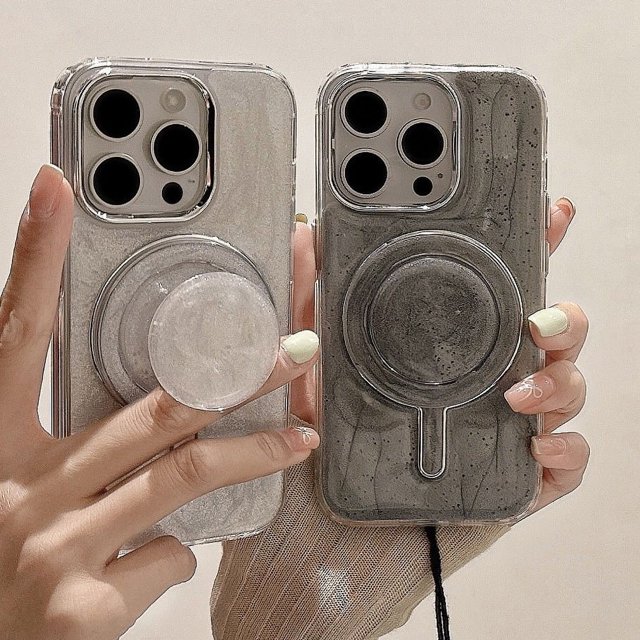 Magnetic Silicone Case with Kickstand, Gradient Resin Drip Design, Shockproof and Durable Phone Case (Gray base + magnetic bracket,iPhone 12)