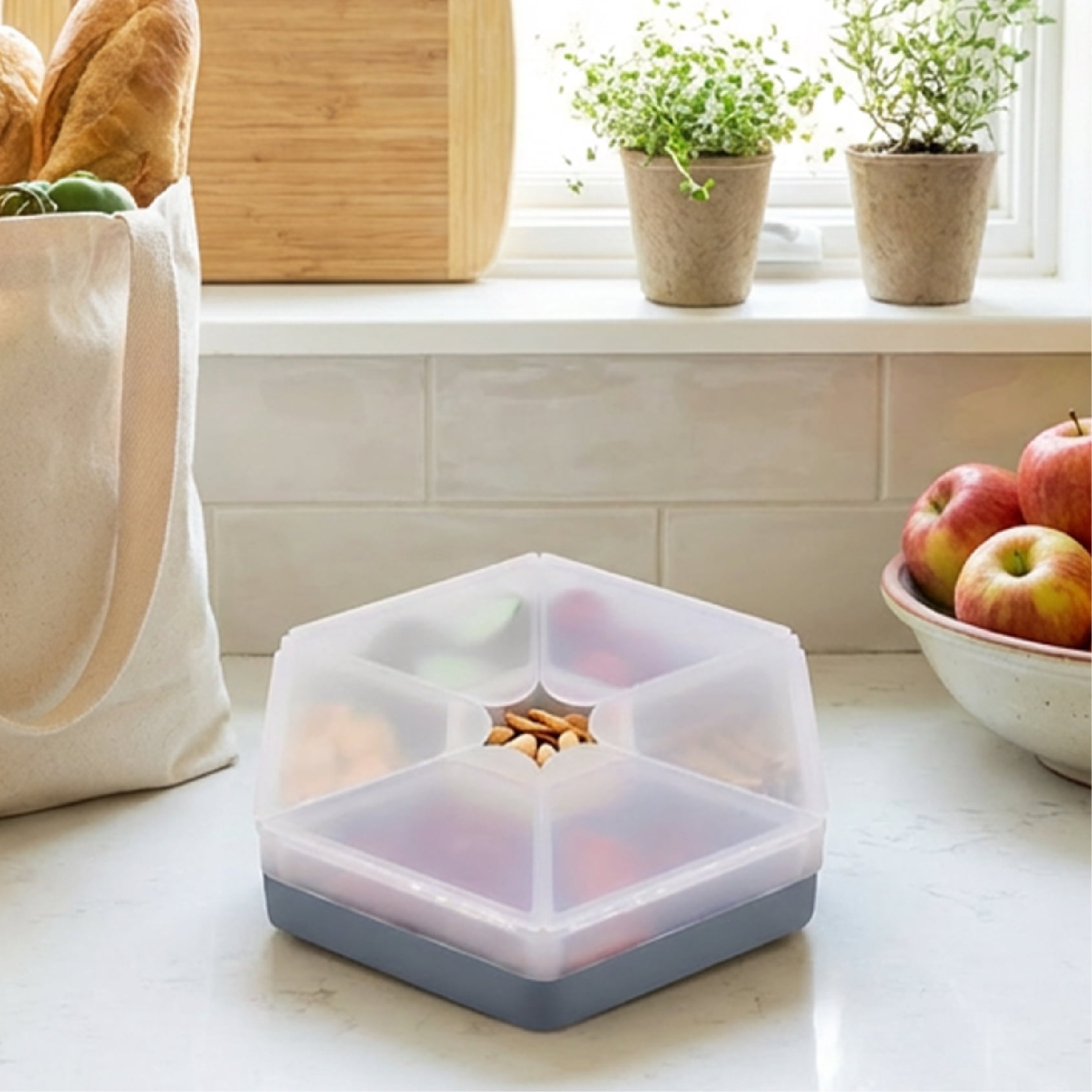 Melii Hexagon Snackle Box, 6 Compartment Snack Container, Slate Blue