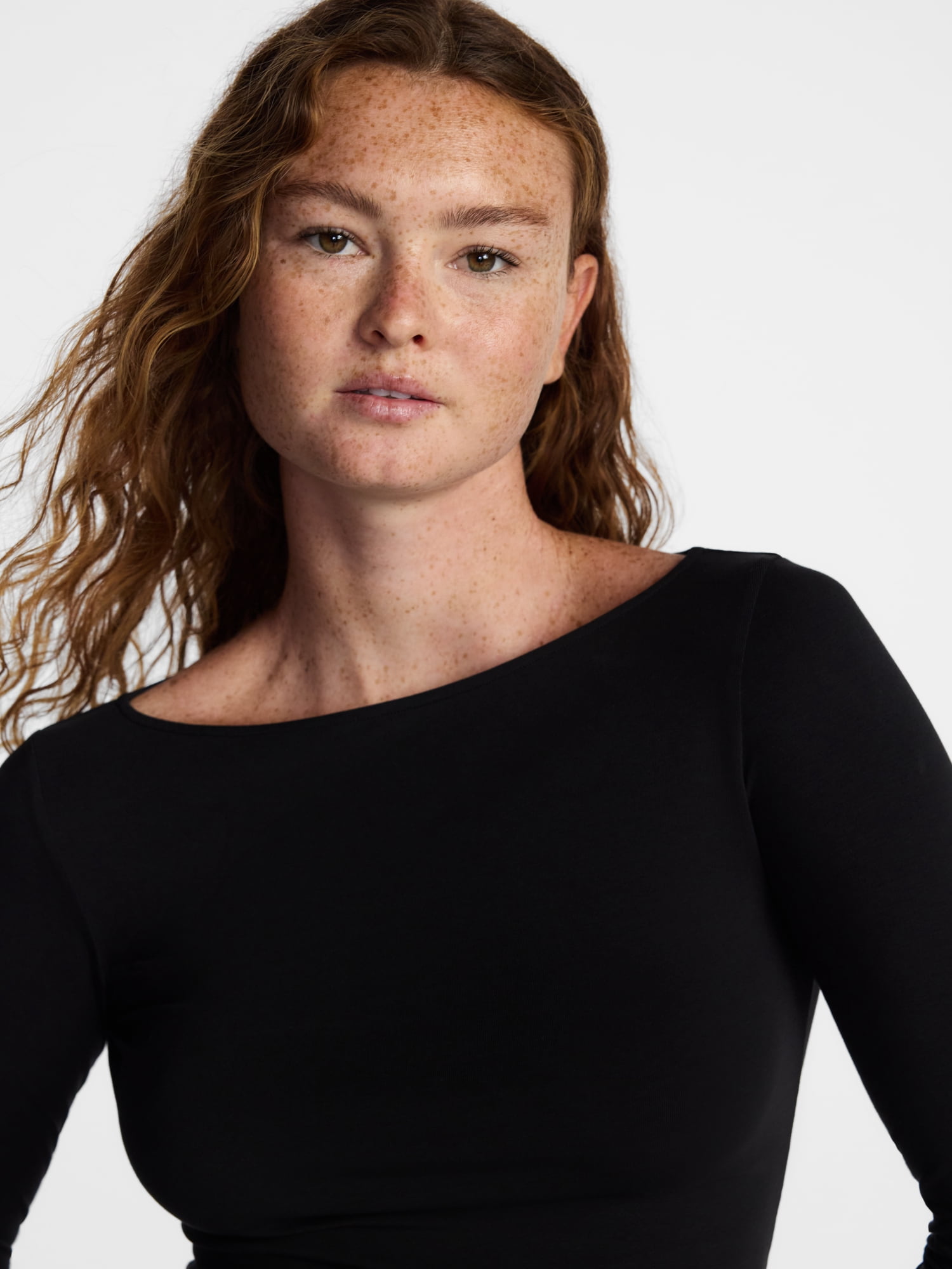 No Boundaries Cotton Stretch Jersey Boat Neck Shirt with Long Sleeves, Women's XS-XXXL