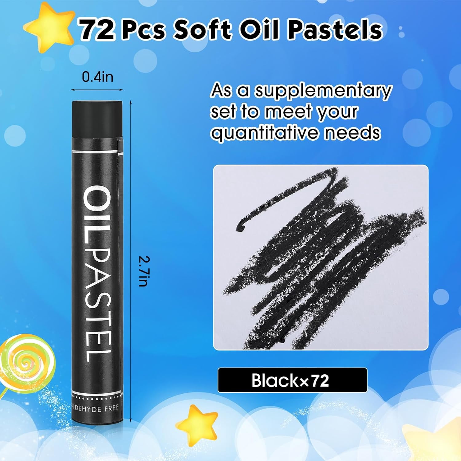 72 Pieces Soft Oil Pastels Bulk Artists Single Color Pastel Crayons Refill Set for Teachers Beginners Art Drawing Craft Sketching(black)