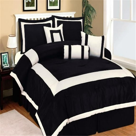 Hotel Queen Black Comforter Collection - 7 Piece Bedding Set