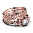 thumbnail image 2 of Trio Set 2.50 Carat Round Cut Diamond Moissanite Engagement Ring, Matching Wedding Band in 925 Sterling Silver With 18k Rose Gold Plating, Leaf Ring, Promise Ring, Anniversary Gift, 2 of 4