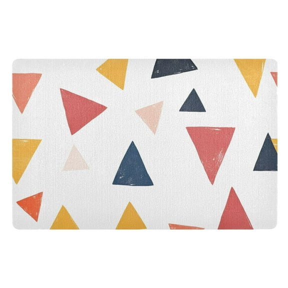 Yayeee Doormat for Indoor Entrance 32" x 20" Non Slippery Floor Rug, White Abstract Triangles