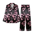 thumbnail image 5 of FEIJIBA Womens Pajama Sets Women Bow Pajamas Satin Set 2 Piece Button Down Shirts Wide Leg Pants Cute Ladies Loungewear Sets Valentine's Day, 5 of 6