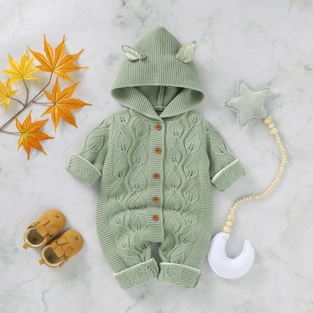 

Baby Clothes Clearance! purcolt Christmas Sweater Baby Boys Girls One-Piece Knitted Hooded Jumpsuit Winter Ribbed Sweater Romper Outfits Infant Toddler Buttons Bodysuit Playsuit Newborn Clothes