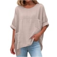 thumbnail image 3 of Feancey Womens Boho Blouse Roll Up 3/4 Sleeve Linen Tops Summer Casual Oversized Gauze T-Shirts Comfort Breathable Peasant Blouses with Pockets Khaki S, 3 of 9