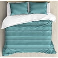 thumbnail image 1 of Chevron Duvet Cover Set King Size, Zigzags in Shades of Blue Classical Simplistic Retro Revival Pattern, Decorative 3 Piece Bedding Set with 2 Pillow Shams, Pale Blue Turquoise Teal, by Ambesonne, 1 of 3